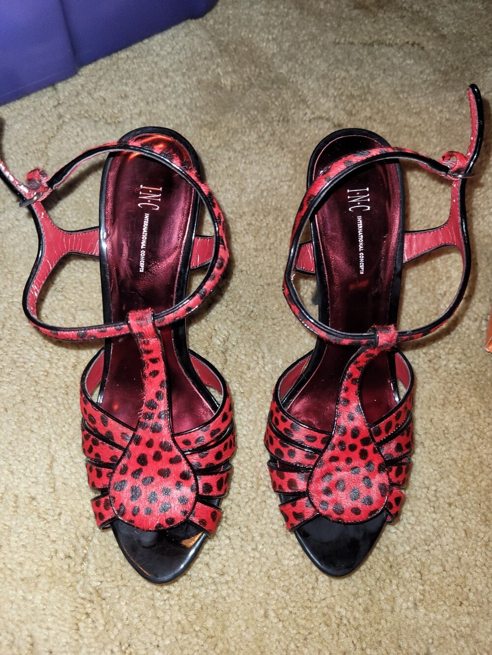 Vintage INC International Concepts Red Leopard Print Strappy Heels
